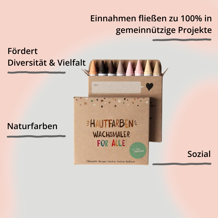 Geschlossene und offene Verpackung von Hautfarben Wachsmaler für alle mit Impact