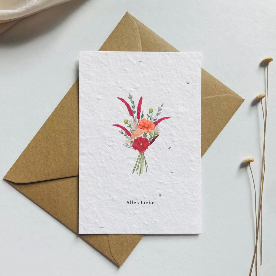 Einpflanzbare Postkarte: Alles Liebe – Blumenstrauß