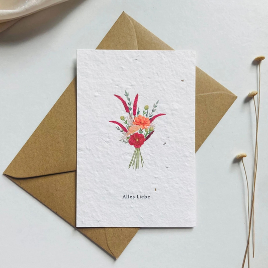 Einpflanzbare Postkarte: Alles Liebe – Blumenstrauß